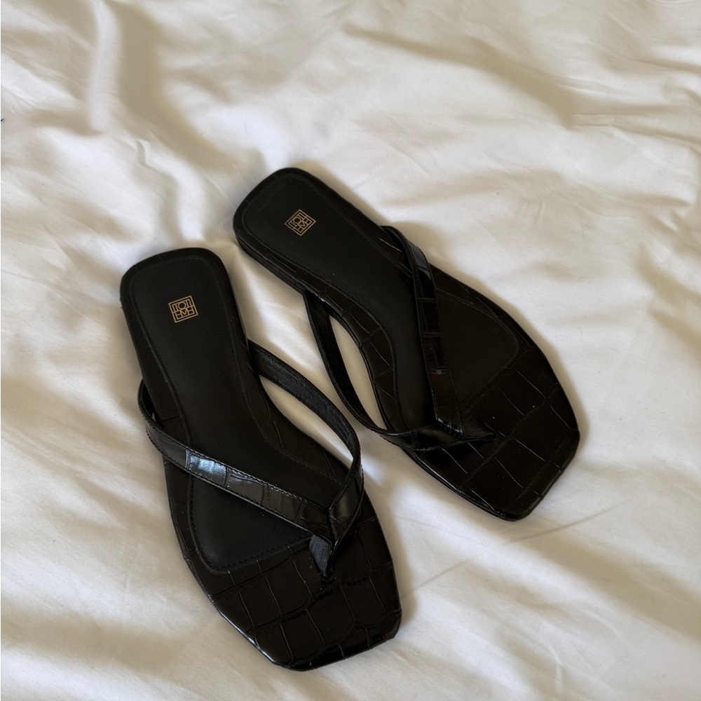Toteme Croc Effect Leather Flip Flop Sandals